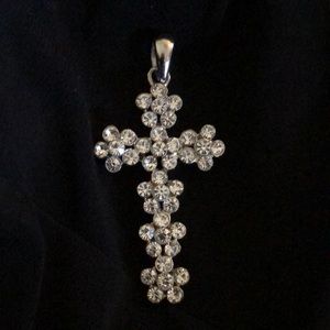 Rhinestone silvertone Cross Pendant